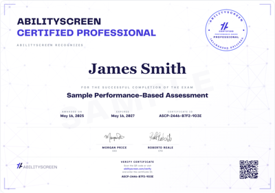 Sample AbilityScreen Certified Professional certificate